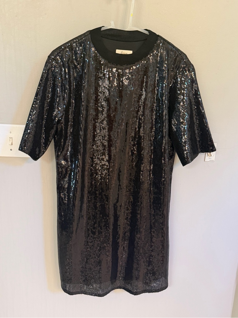 Elan Black Sequin Short-Sleeve Tee Mini Dress